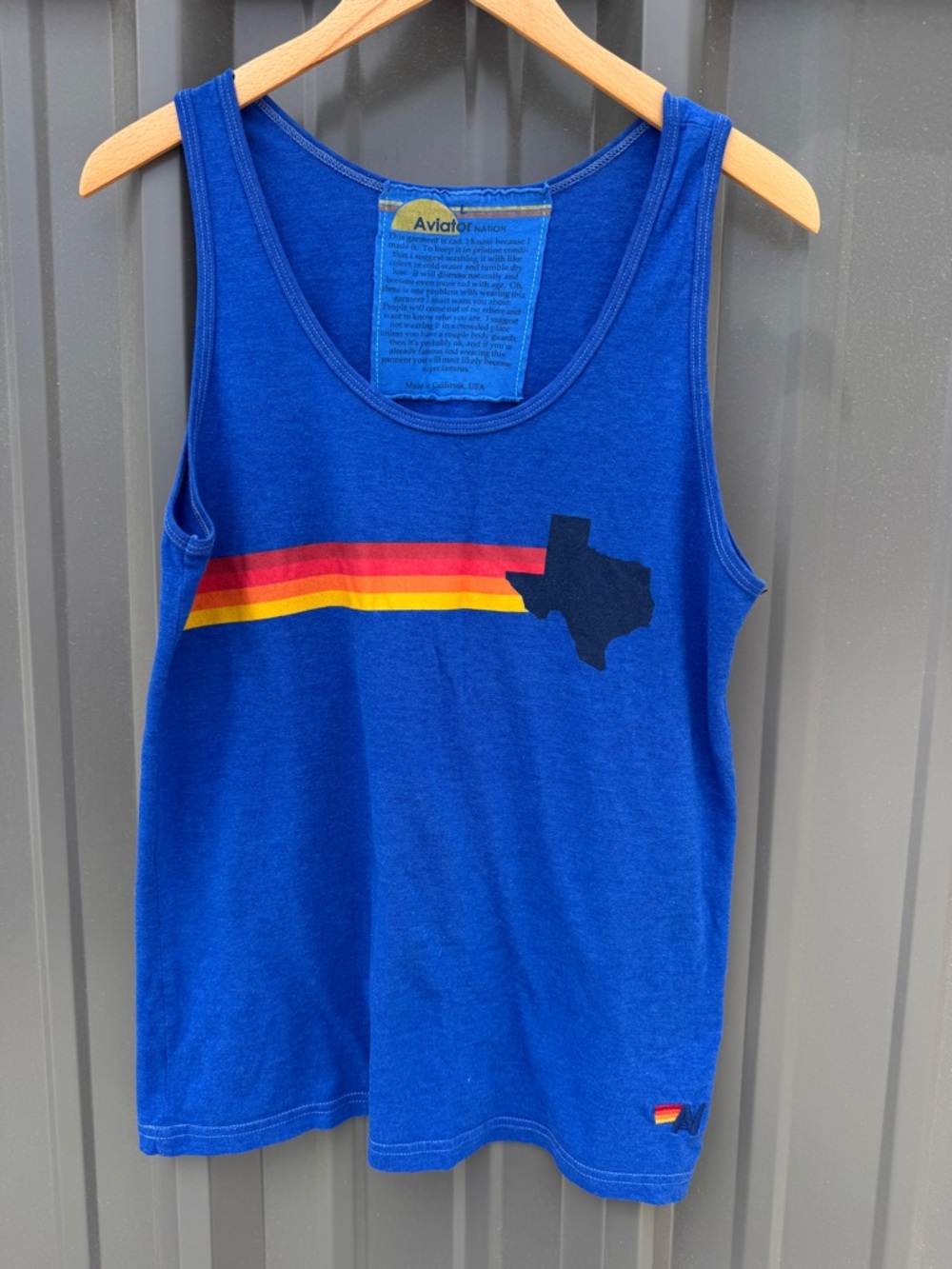 Aviator Nation ACL 2017 Tank Top Blue Rainbow Stripe Texas Graphic Size L